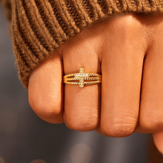 Pray Big Worry Small Triple Band Cross Ring