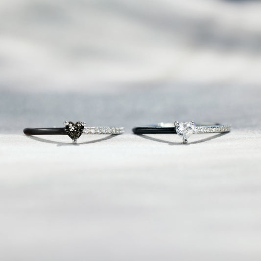 Love Me Until I'm Me Again Black Heart-Cut Half Enamel Ring