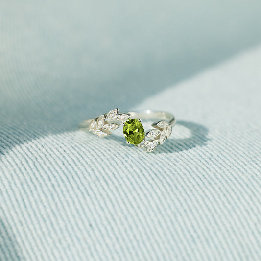 Grow Through Your Struggles Oval-Cut Green Peridot Leaf Ring