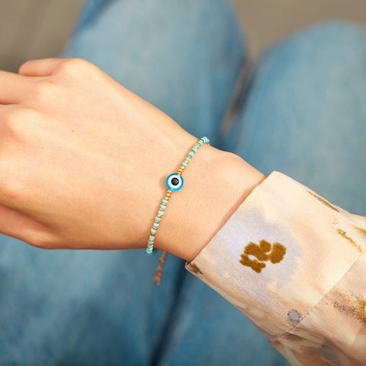 Evil Eye Beaded Metal Bracelet