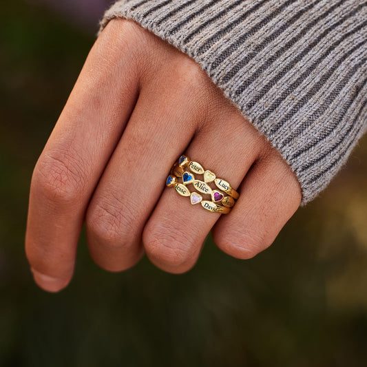 1-7 Name & Birthstone Multi-Row Ring