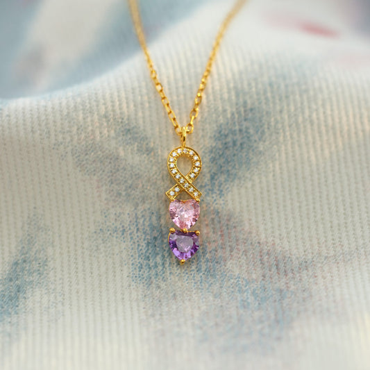 Forever Connected Together 1-8 Birthstones Linking Hearts Necklace