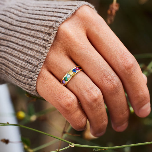 Grandma And 1-8 Grandkids Birthstones Blossom Ring