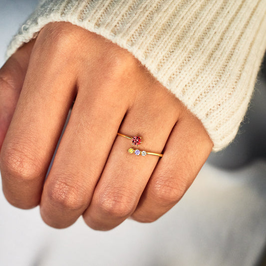 Mom And 1-5 Kids Birthstones Open Wrap Ring