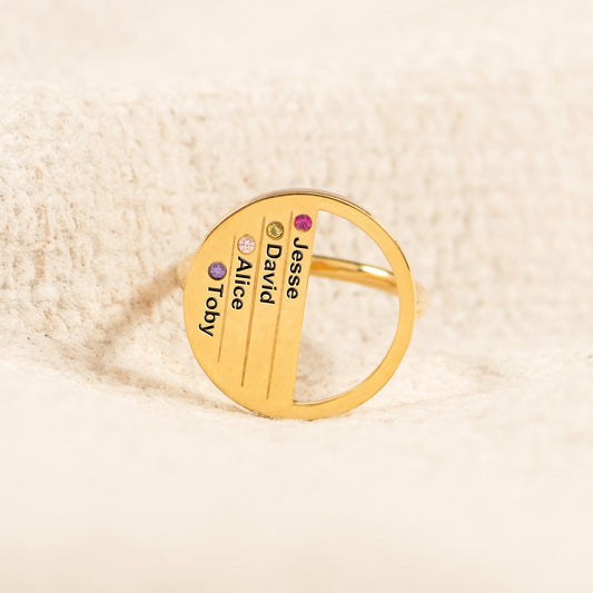 1-8 Names & Birthstones Circle Mother's Ring