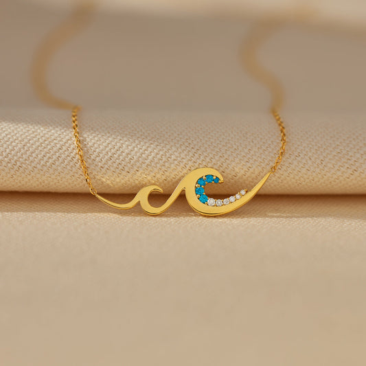 Dear Daughter I Will Be There For You Gradient Blue Wave Necklace