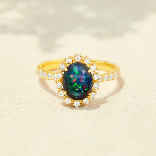 Natural&Authentic Black Opal Ring