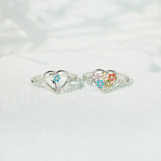 1-6 Birthstones Flower Heart Ring