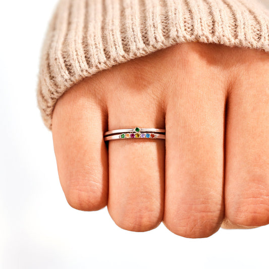 2-9 Birthstones Double Row Ring