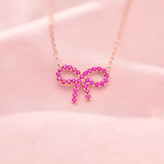 Pixie Pink Pavé Bow Necklace
