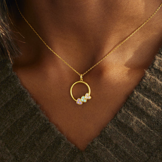 1-8 Birthstones Circle Heart Necklace