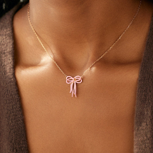 Fable Tassel Pink Bow Necklace