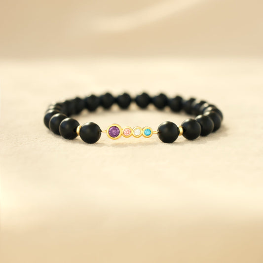 2-7 Birthstones Bezel Set Beaded Bracelet