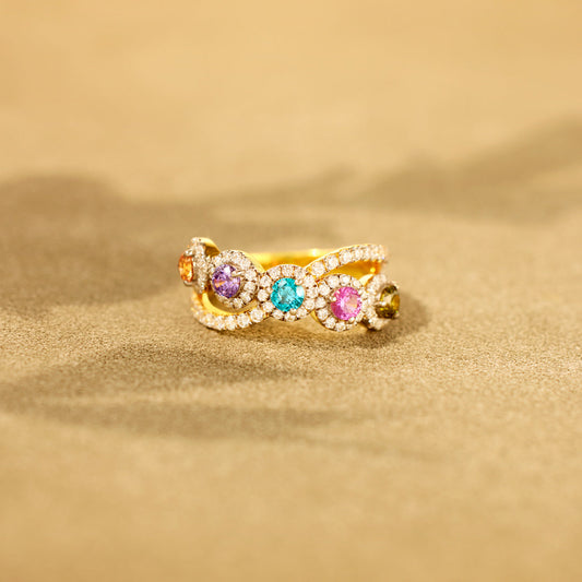 1-5 Birthstones Bezel Set Ring Band