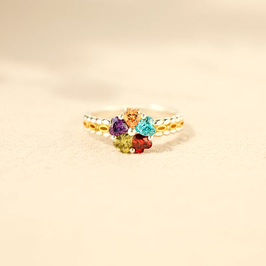 Mama's Valentines 1-5 Birthstones Heart Two Tone Ring