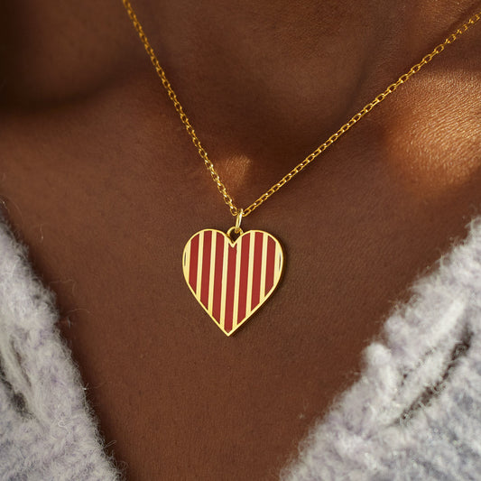 Friendship Gives Wings To The Heart Stripe Heart Necklace