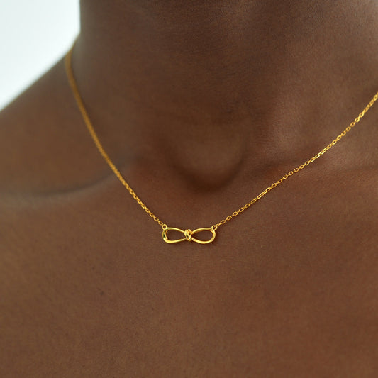 Bow Knot Gold Plated Necklace In Brass/Sterling Silver