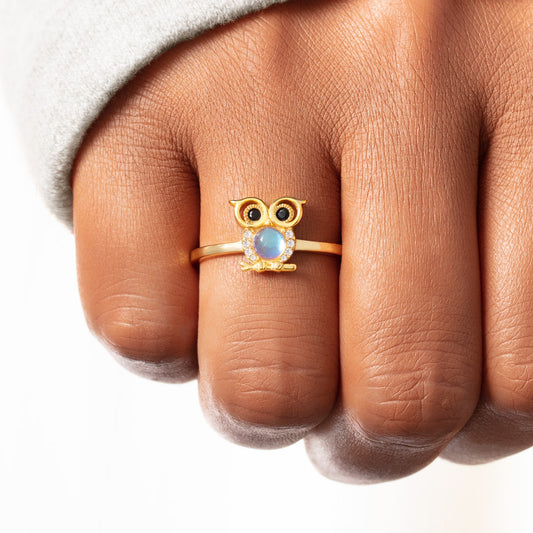 Moonstone Owl Ring In Gold