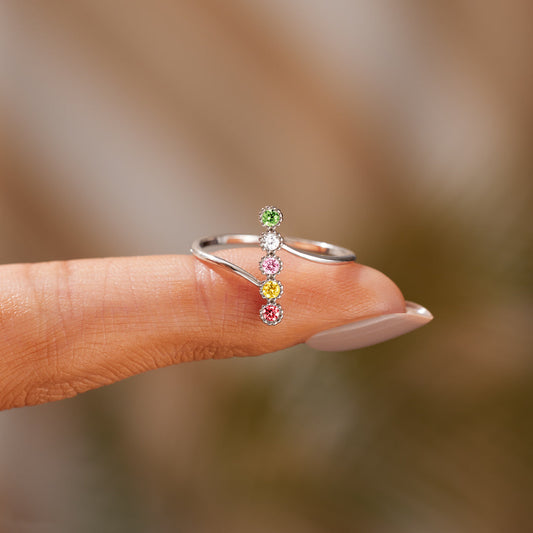 Personalized 1-6 Birthstones Pavé Bar Ring