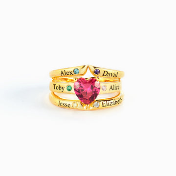 Nana's Valentines 1-6 Names & Birthstones Multi-Band Heart Ring
