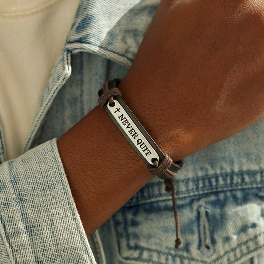 Never Quit Bar Leather Bracelet
