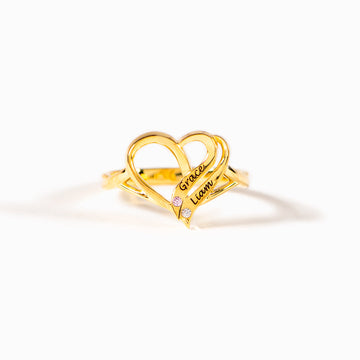 Two Hearts Forever One Name&Birthstone Heart Ring