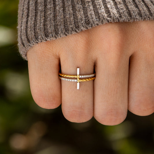 When Life Gets You Down Two-Tone Sideways Cross Ring