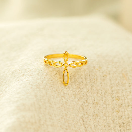 Tied By Angel's Hands Weaved Cross Ring