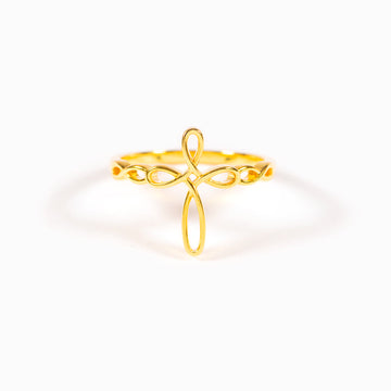 Tied By Angel's Hands Weaved Cross Ring