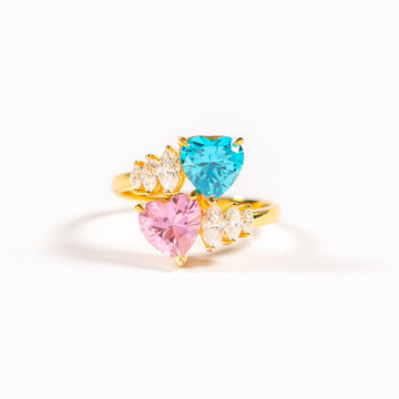 Our Hearts Are Connected Two Heart Birthstone Bypass Ring