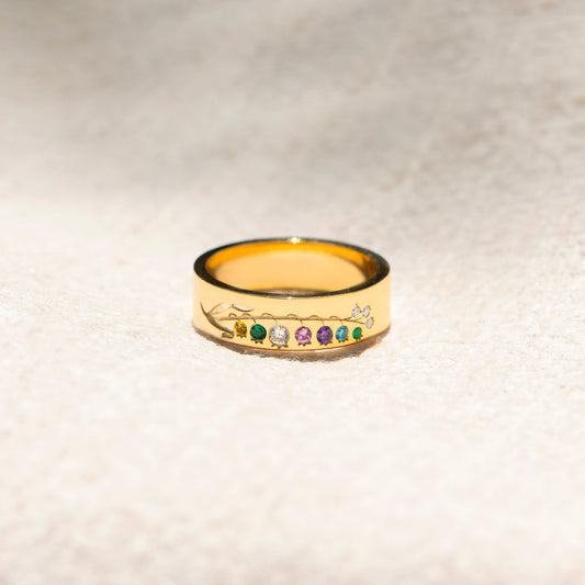 1-7 Birthstones Botanical Ring Band