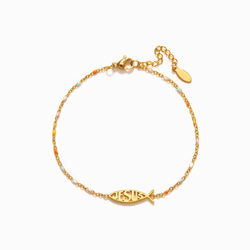 She Prays Works & Has Faith Jesus Ichthys Fish Bracelet