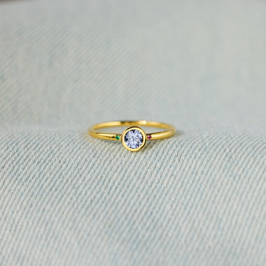 Mom And 1-6 Kids Birthstones Bezel Set Ring