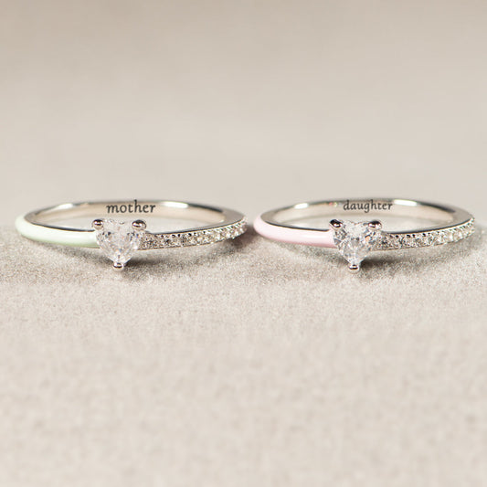 Matching Mother&Daughter Half Enamel Heart-Cut Rings