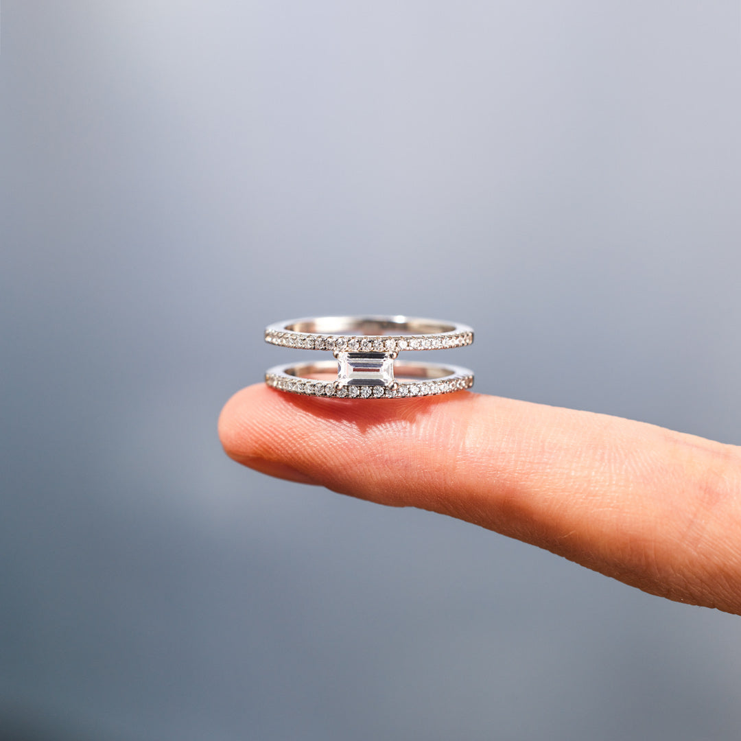 Parallel Paths Square Cut Pavé Double Band Ring