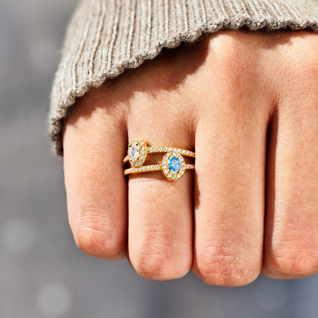 Two Birthstones Double Band Ring