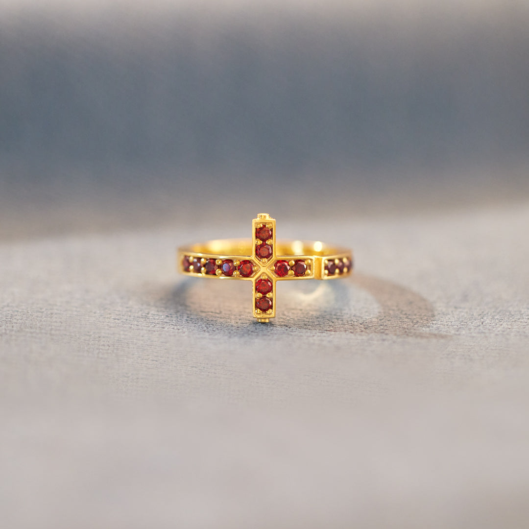 God Is Always By Your Side Red Cross Ring