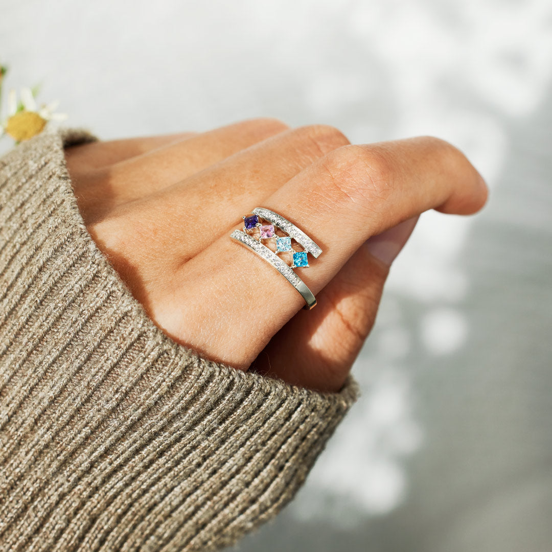 1-8 Princess-Cut Birthstones Wrap Ring