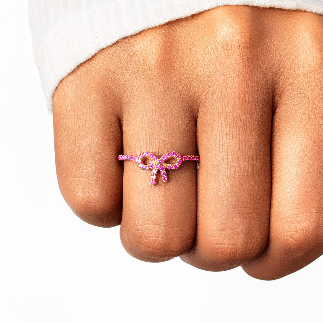 Keep Your Head Up High Pink Pavé Bow Ring