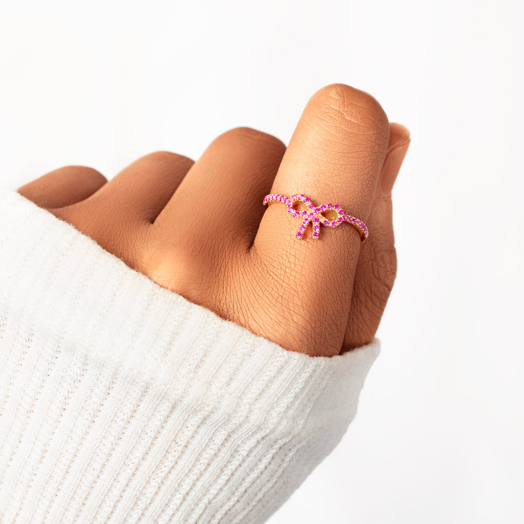 Keep Your Head Up High Pink Pavé Bow Ring