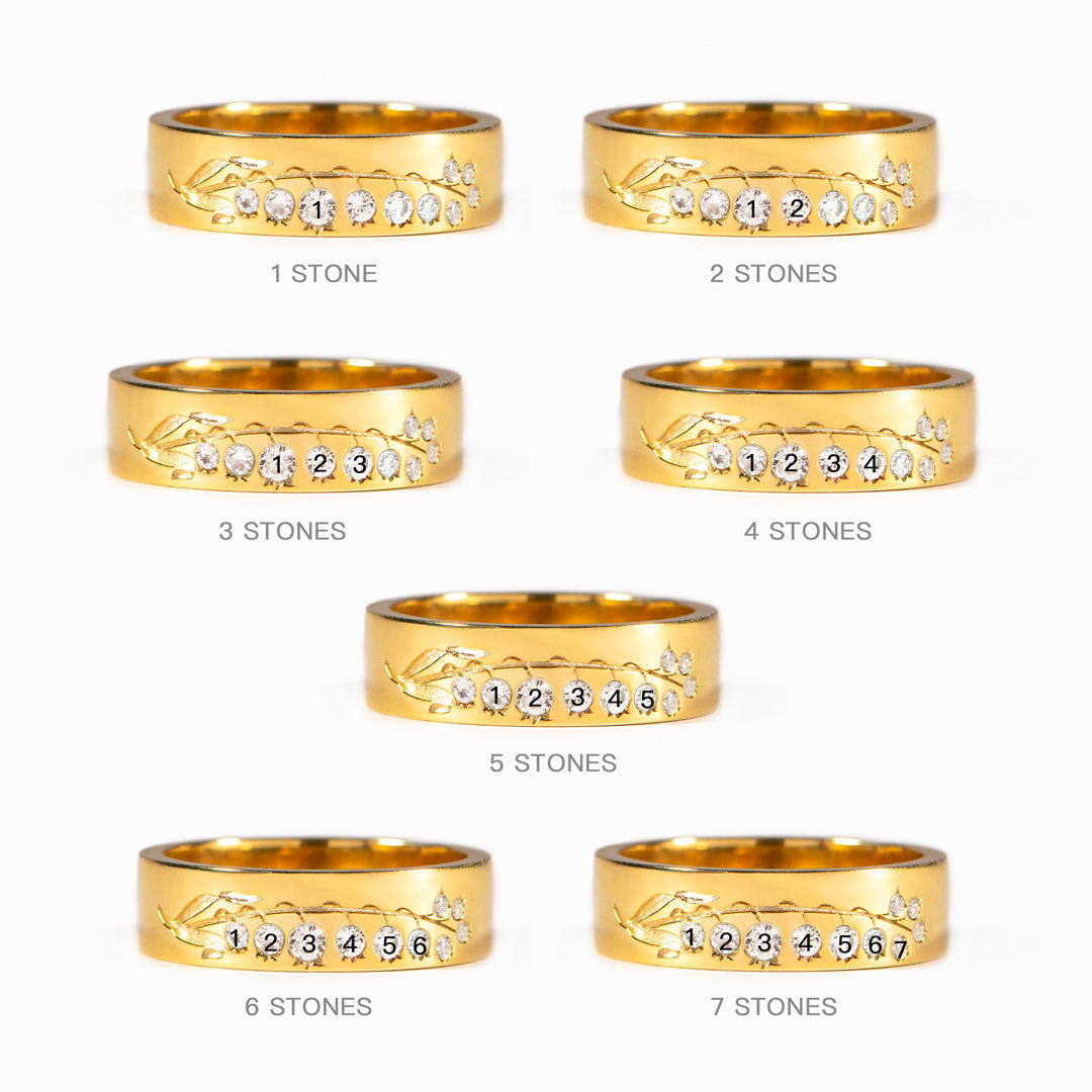 1-7 Birthstones Botanical Ring Band