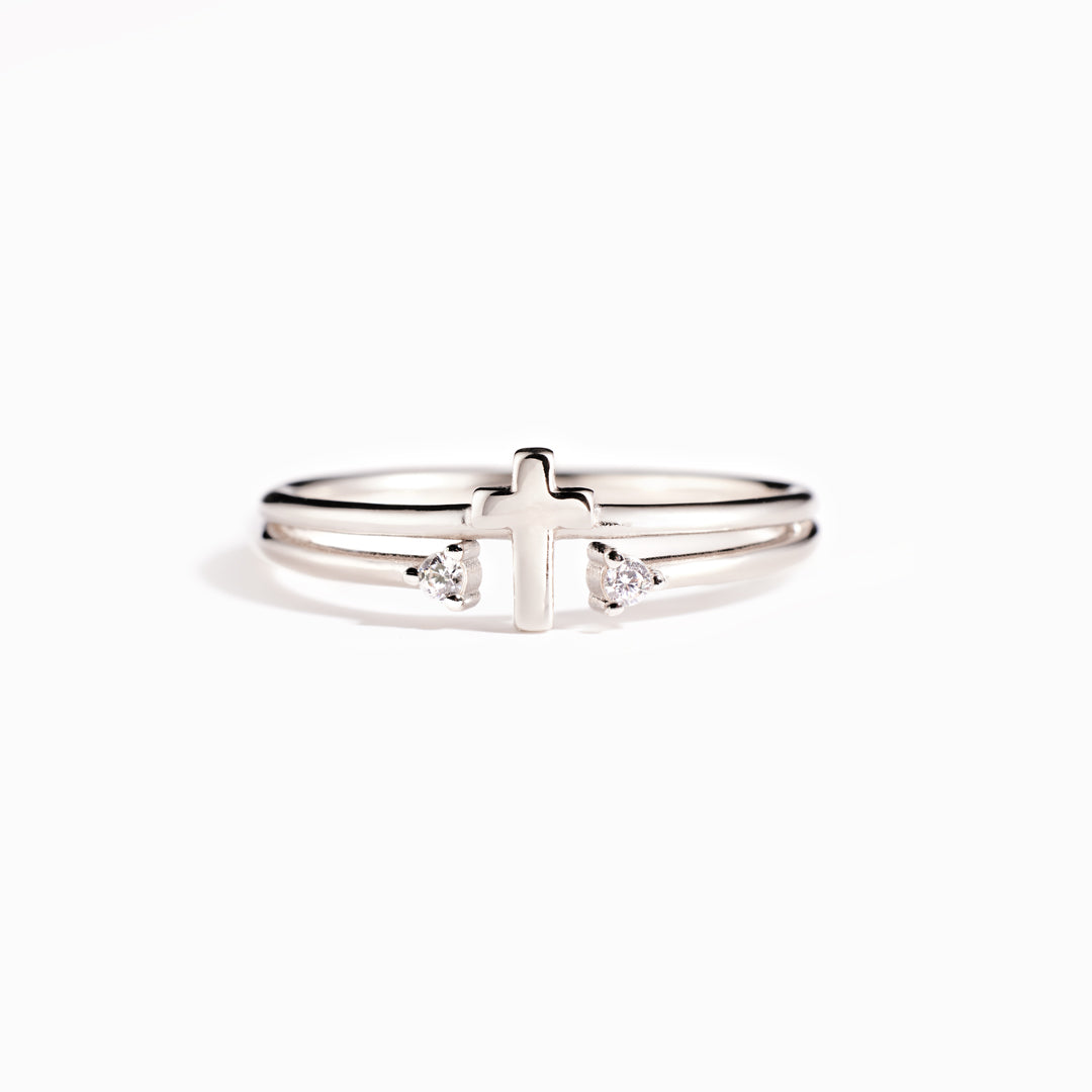 To My Loving Mother Double Gem Cross Ring