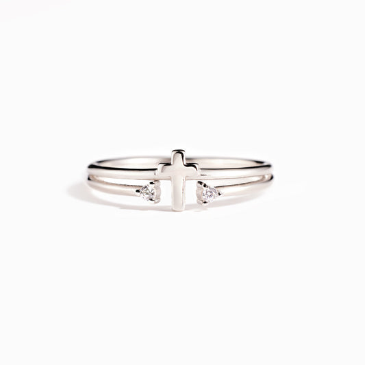 To My Loving Mother Double Gem Cross Ring