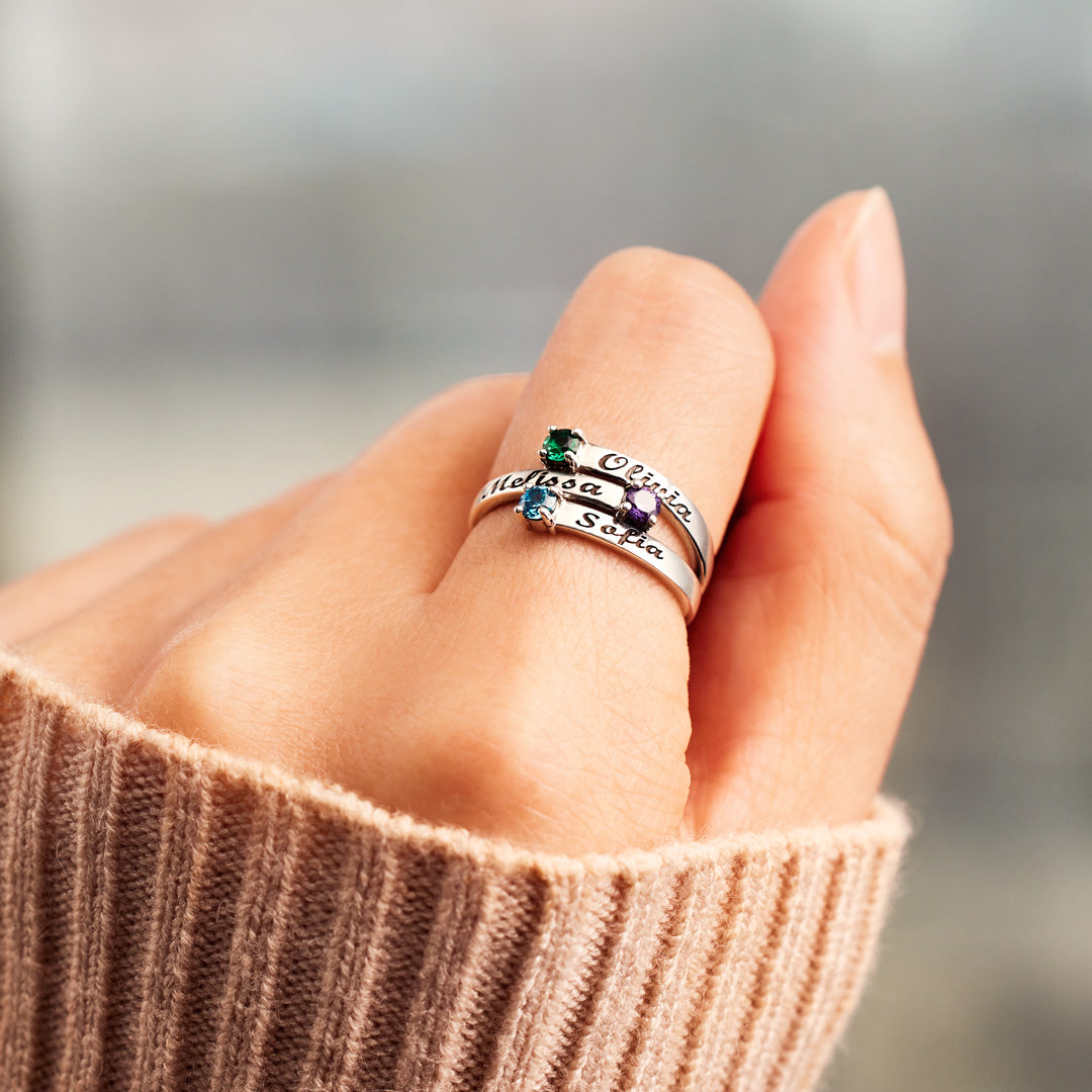 Mama's Valentines 1-4 Names&Birthstones Wrap Ring