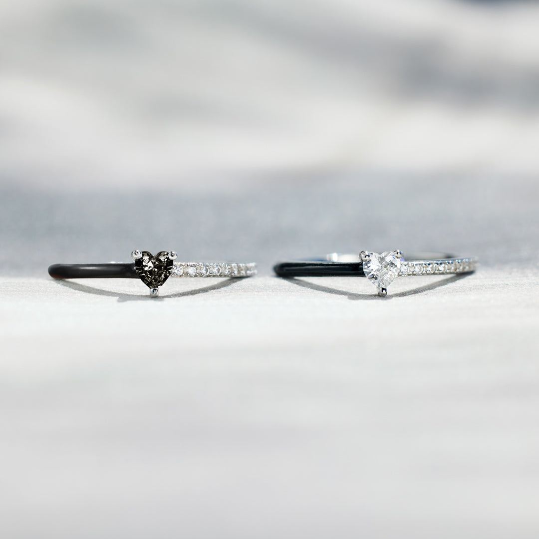 Love Me Until I'm Me Again Black Heart-Cut Half Enamel Ring