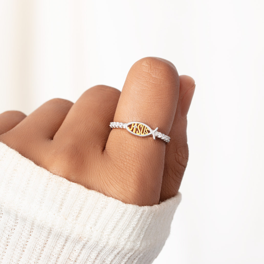 Sterling Silver Jesus Fish Ring Christian Religious Gift