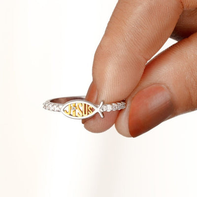Sterling Silver Jesus Fish Ring Christian Religious Gift