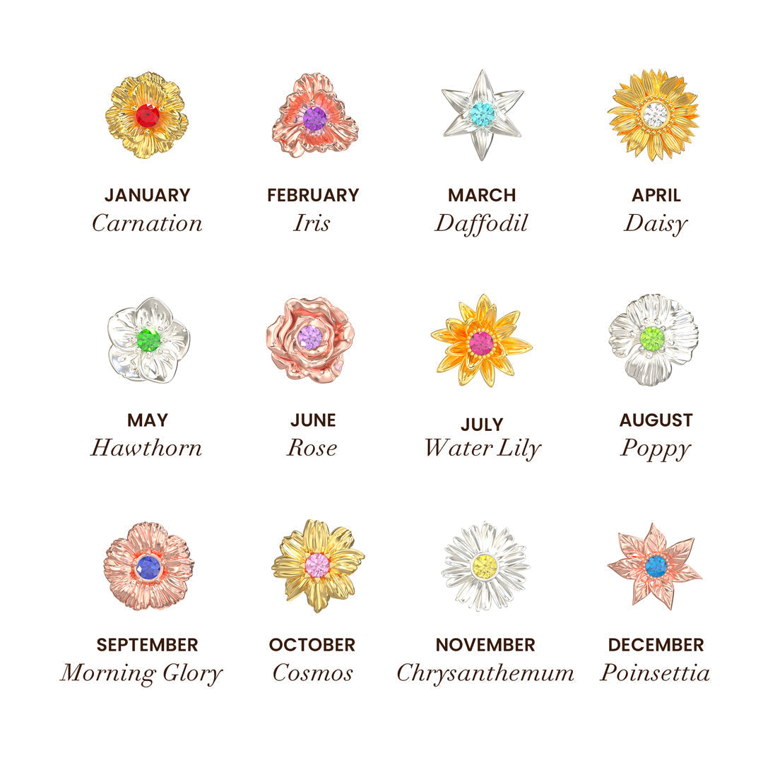 1-8 Sculpture Birth Flowers Bracelet, Xmas Gifts for Mom and Grandma