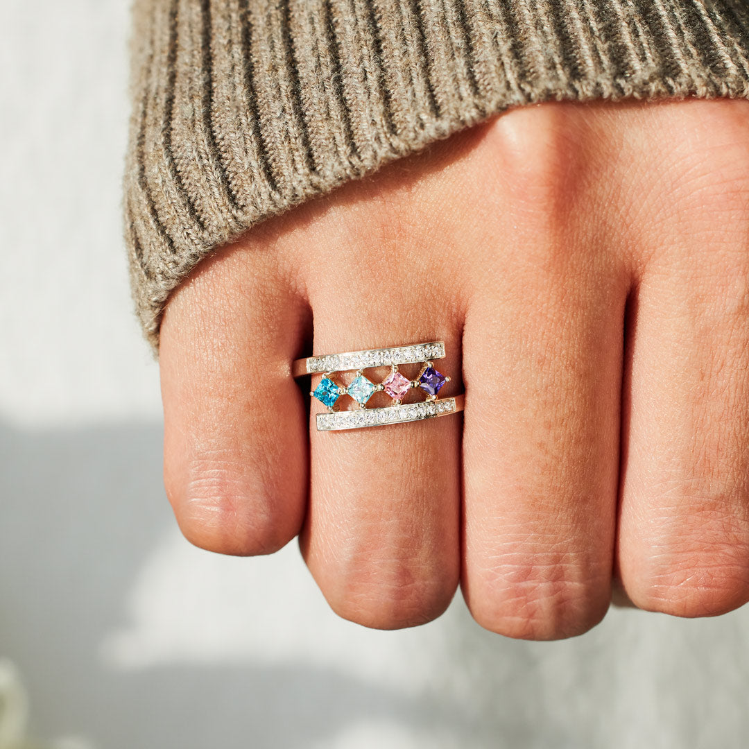 1-8 Princess-Cut Birthstones Wrap Ring