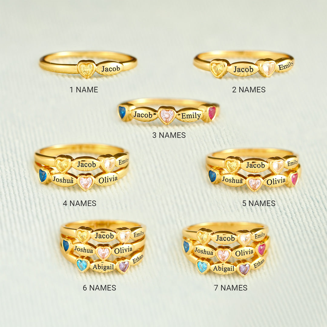 1-7 Name & Birthstone Multi-Row Ring
